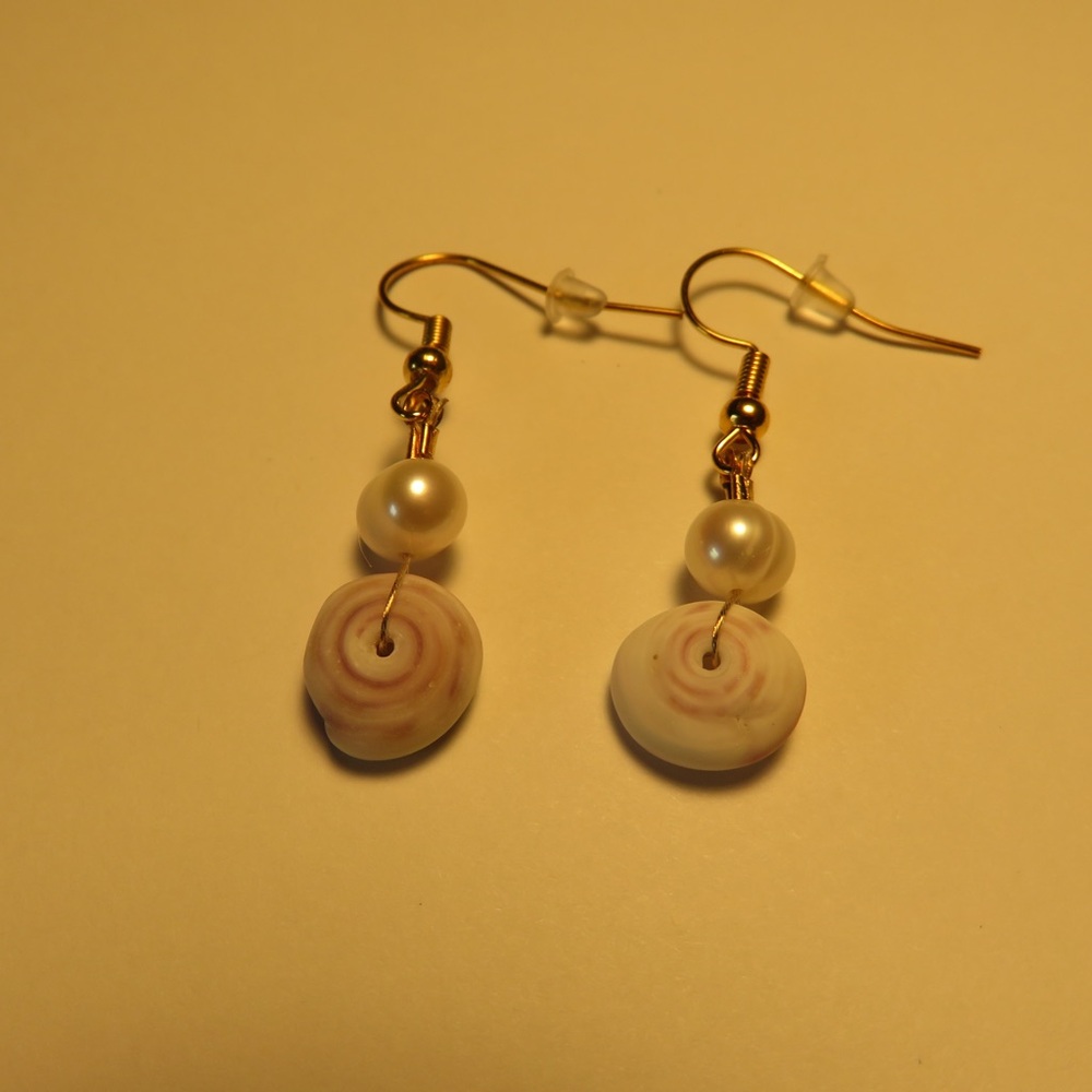 Handcrafted Gold Puka Shell Earrings With Pearls